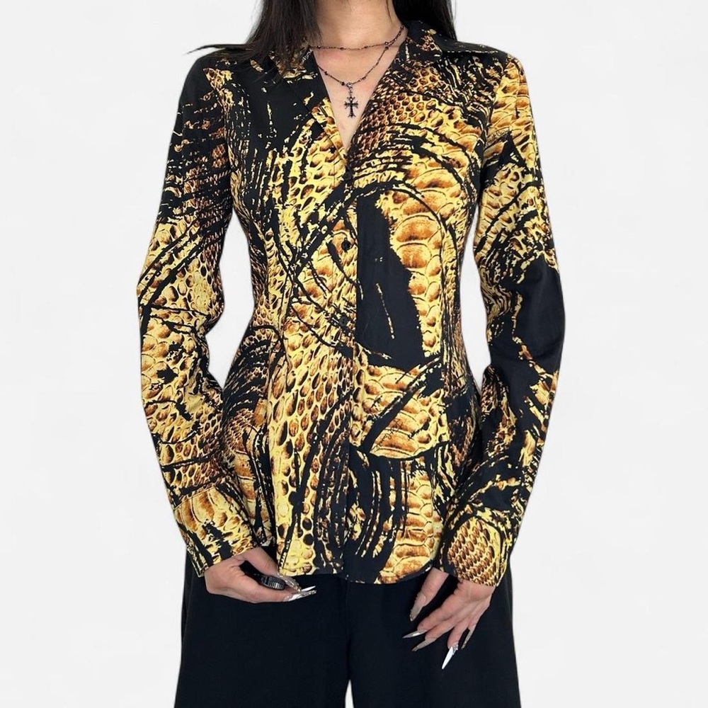 Just Cavalli Vintage 2009 Snake Print Button-Up Top
